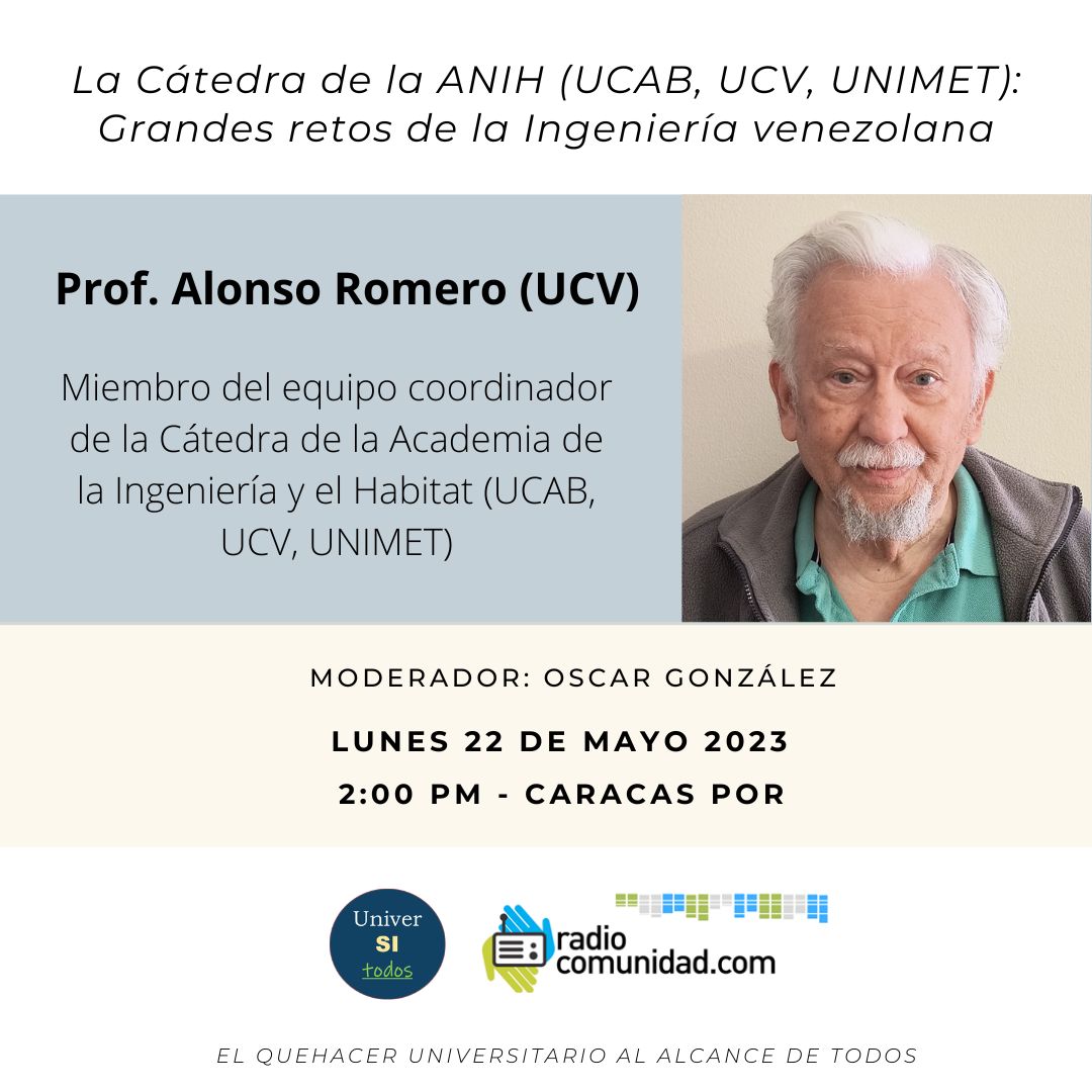 universitodos's tweet photo. Este lunes 22/05/23 2pm: "La Cátedra ANIH (UCAB, UCV, UNIMET): Grandes retos de la Ingeniería venezolana" c/Prof. Alonso Romero (UCV y ANIH), por Universitodos:
https://t.co/gilOkjcjzL https://t.co/0snP8O9uJ0 (Android)
https://t.co/Pm9kuQ2uNJ (iphone)
@anihven @campusb @VivaLaUCV https://t.co/hjsB9U4g1W