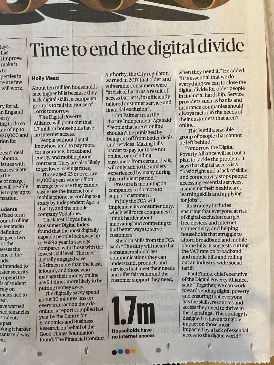 Exciting to see the National Delivery Plan 2023 featured in yesterday's edition of the @thetimes exploring ending the #DigitalDivide 👏👀

'This strategy is designed to have a tangible impact on those most impacted by a lack of essential access to the digital world.' #NDP2023