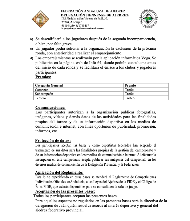 AjedrezJaen's tweet photo. Convocatoria de Campeonato de Jaén Relámpago el dia 4 de junio a las 16:00. 
Sistema de juego Suizo con ritmo de juego 5 minutos + 3 segundos.
Inscripciones en https://t.co/etwyBBjIrP hasta el 2 de Junio https://t.co/ZSYODHxQII