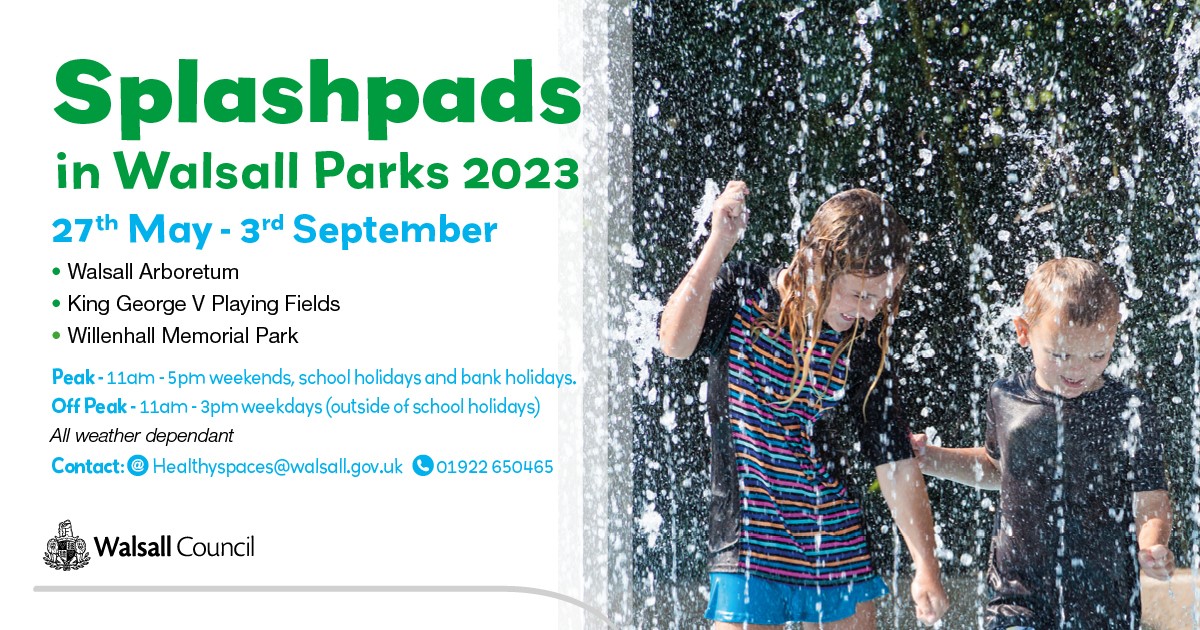 WalsallCouncil's tweet photo. Splashpads across Walsall parks will be opening from Saturday! 🌞🌊👇

#WhatsOnWalsall #SplashPad https://t.co/FzVFZ2EmLM