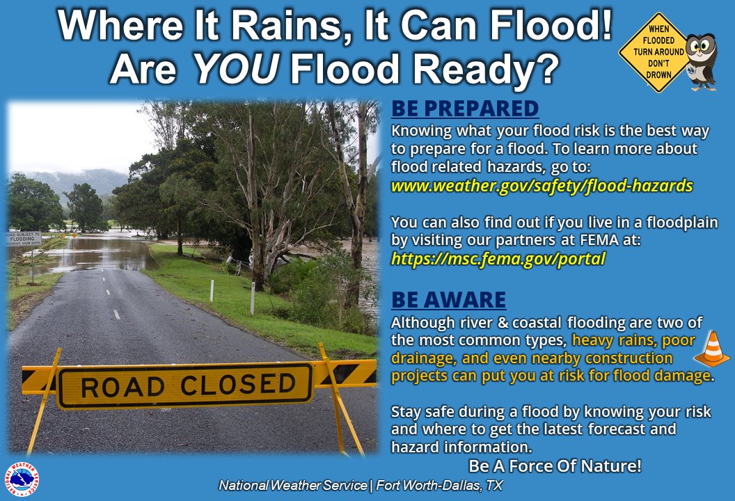 It's Day 1 of Texas Flood Awareness Week and today’s topic is how YOU can become Flood Ready. Knowing your flood risk is an important 1st step. 🚧 Did you know that new construction projects can put your property at risk for flood damage? #dfwwx #ctxwx #txwx #txflood #FloodReady