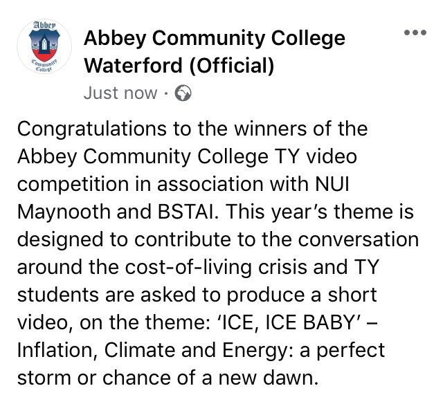 Congratulations to our school TY World of Business video competition winners. @KCETB_Schools #MURenew #MaynoothUniversity, @MaynoothCAO, @MU_Business @bstaireland.