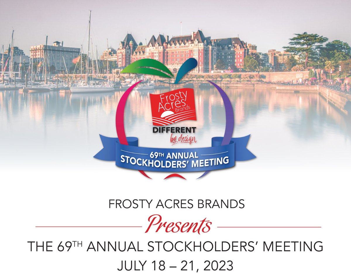 📣 Attention Frosty Acres Brands Stockholders! We're thrilled to invite you and your families to our 69th Stockholders Meeting, packed with inspiring discussion and activities. #FrostyAcresBrands #DifferentByDesign #StockholdersMeeting #69YearsStrong #DifferentfromDayOne
