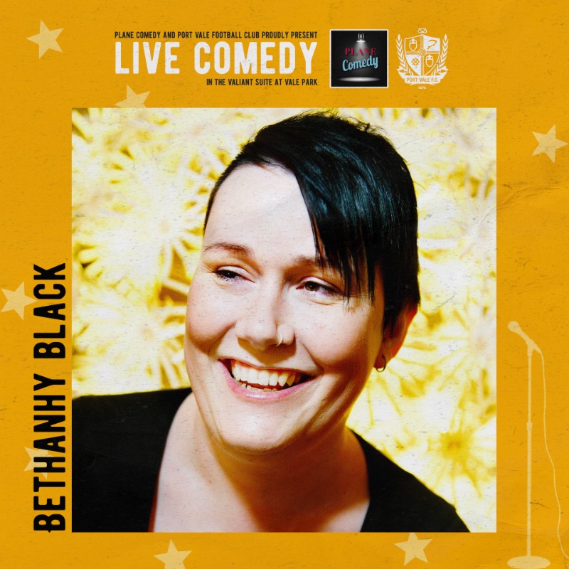 OfficialPVFC's tweet photo. Alex Boardman, Bethany Black Sam Serrano and Colin Manford all take to the stage when live comedy returns to the Valiant Suite on Thursday 27th July! 🤩

Click below for more information and to book your tickets 👇 

#PVFC | @PlaneComedy