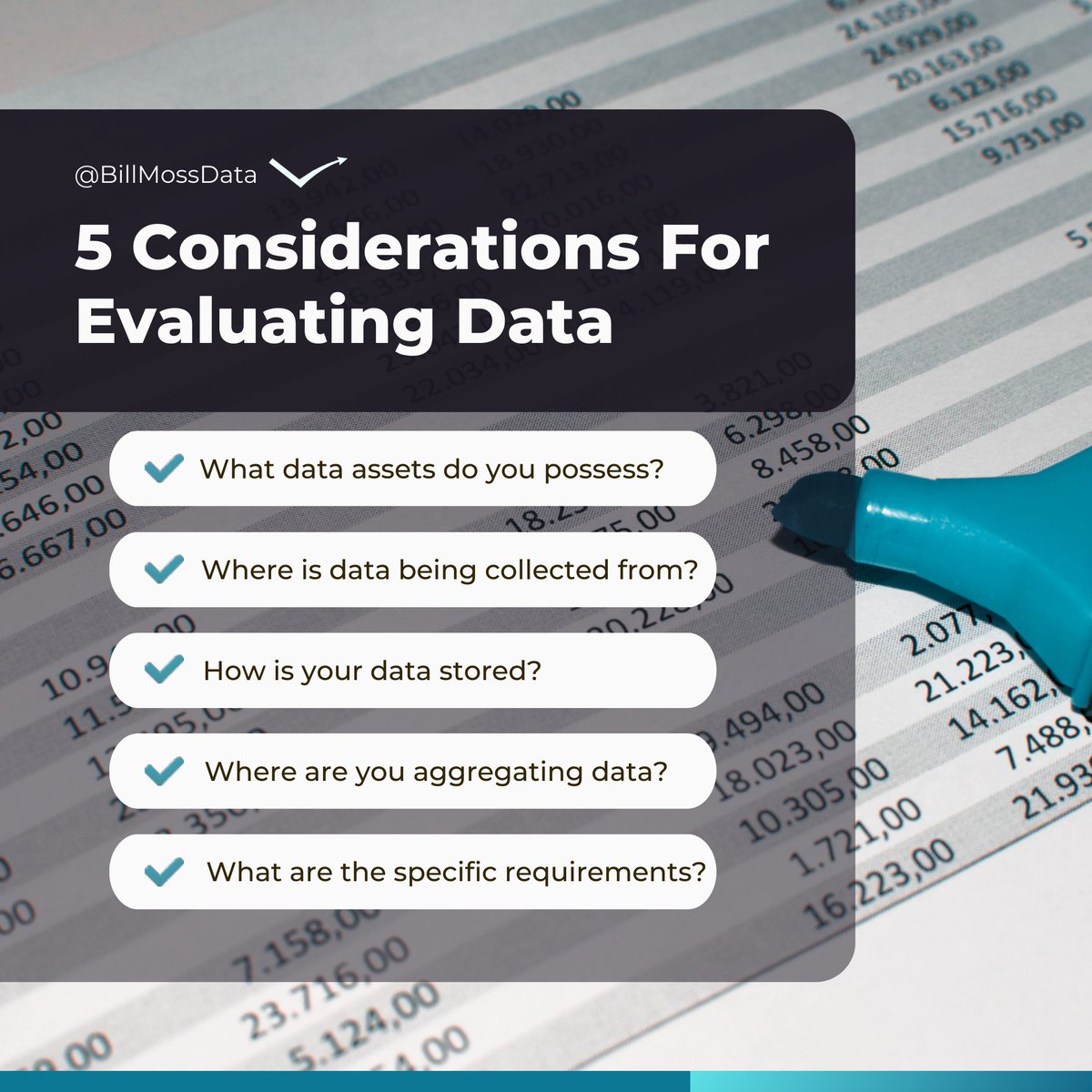 BillMossData's tweet photo. When examining data, address these fundamental considerations: 

For more guidance on organizing an accurate database, give us a call or contact us at https://t.co/R5SWec8uqN for a free quote

#DataCleansing #DataQuality #DataManagement #BillMossData #B2B #Sales #Marketing https://t.co/4zXjHwbtoo