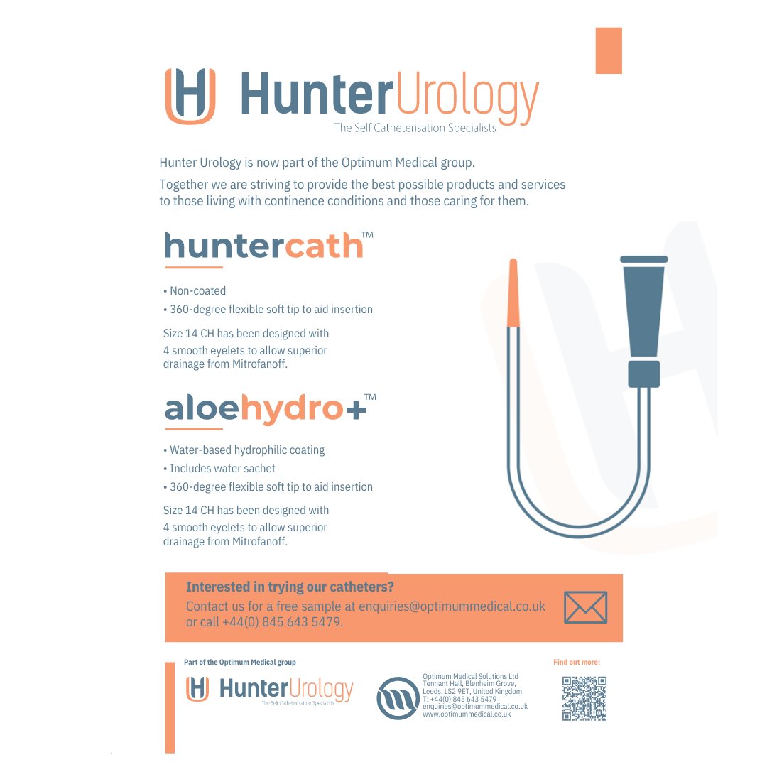 A message from our Gold Sponsors, Hunter Urology, part of the Optimum Medical Group

Interested in trying our catheters?

Contact us for a free sample at enquiries@optimummedical.co.uk 
or call +44 (0) 845 643 5479 https://t.co/gwspp8Kved