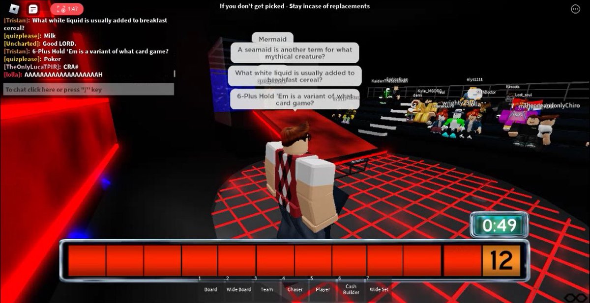 Tristan_P2's tweet photo. #TheChaseAPS kicked off its second season yesterday with an amazing chaser win!
Huge props to today’s team of three for setting a magnificent target, but it wasn’t enough to fend off Quizplease and he catches them with 49 seconds remaining 😣  @APS_rblx https://t.co/kf3Q4Z3xd9