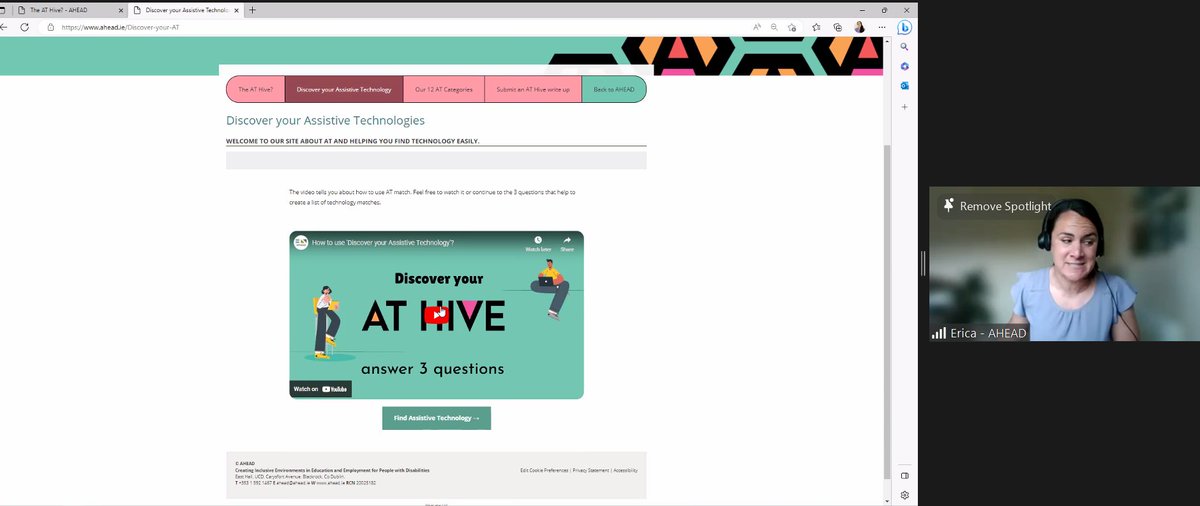 Great demonstration from <a href="/EricaMeslin/">Erica Meslin</a> of the #AThive hub of 50+ assistive technologies in categories like note-taking, reading, recording, mindset. Not sure what might help you in work &amp; study? Our Discover #AT tool asks 3 easy questions to suggest ATs - ahead.ie/Discover-your-…