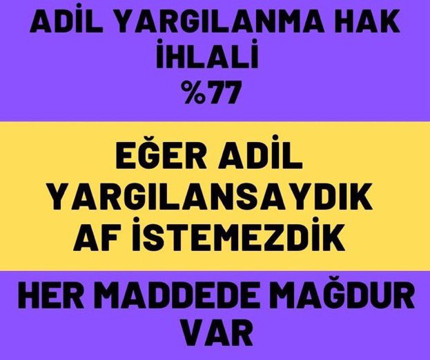 Hakkımız olan cezayı değilde 

Haketmediğimiz cezaları aldık diye haykırıyoruz

Suç işledık affedin değil 

Yasalara uygun olmayan orantısız cezalar yüzünden istiyoruz

AF İSTİYORUZ
#GenelAf