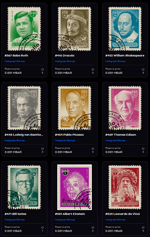 Hashgraph Stamps for sale on hashaxis.com/creator/catali…

Price: 100 #HBAR each

Please DM me for details about payment and secret memo (also read my pinned post to understand why)
#HBARNFTs #HBARbarians #NFTCommunity  #Hedera #HederaNFT