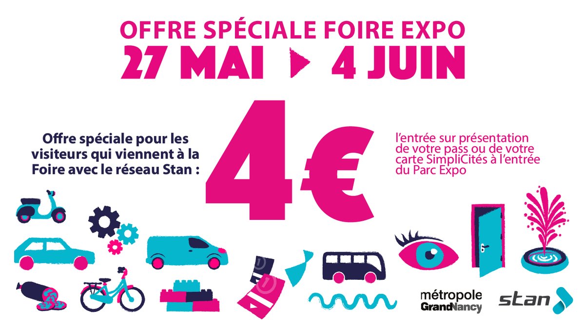 ✨ Utilisez le réseau Stan pour aller à la <a href="/FoireExpoNancy/">Foire Expo Nancy</a> ✨
🚌 Navette Nancy Gare / Parc des Expositions
🎟️ Entrée à 4€ pour les visiteurs qui viennent avec le réseau Stan
🆓 Réseau gratuit les samedis et dimanches

Toutes les infos ici 👉 bit.ly/3z6cIFs