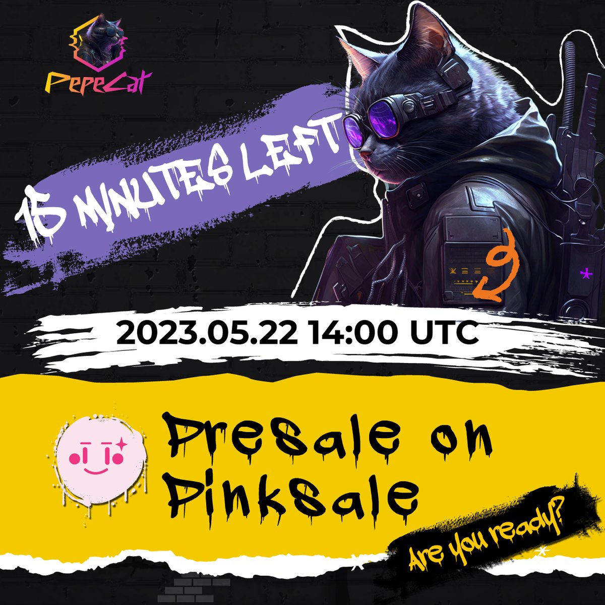 🎉 15 Minutes Left|PepeCat Presale🚀

🔶Get your BNB ready then connect your wallet to Pinksale and get ready for PepeCat.

✅ Join now and ready to buy: pinksale.finance/launchpad/0xc1…   
 
#PEPECAT  #PECAT #BSC #cryptocurrency  #memecoin #100x