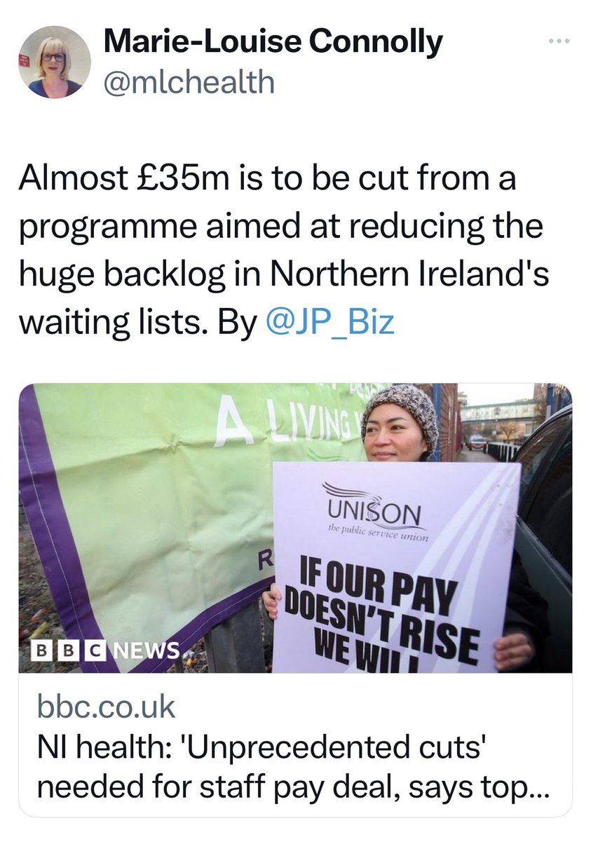 deirdreheenan's tweet photo. As the dust settles on latest NI election.

Consider this.

People on waiting lists in NI are 2½ times more likely to wait OVER a year than in ROI or Scotland, and 11 times more likely than England.

Today DOH announces £35 million CUT to scheme to reduce waits. 

Just bonkers 🤷‍♀️ https://t.co/8zQZ5MZUcK