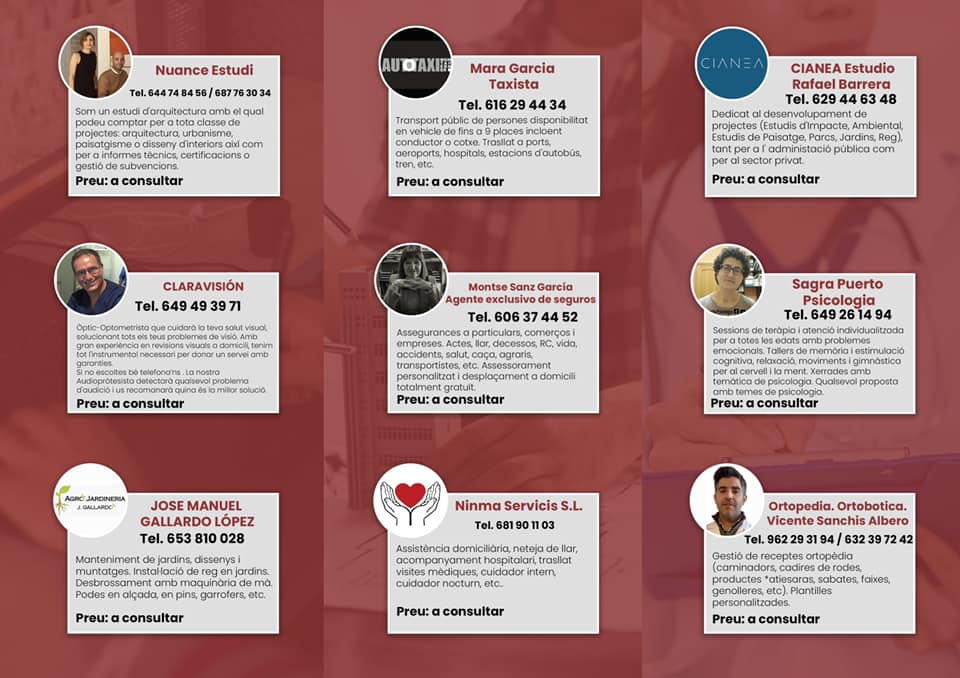 Encara no coneixes el programa ITINERANT d'<a href="/GvaAvant/">AVANT GVA</a> ?

Ací compartim amb vosaltres els serveis professionals adherits al programa #ITINERANT en la Vall d'Albaida, així com els pobles que poden gaudir d'aquests serveis i altra informació addicional.

#AVANT #ValldAlbaida