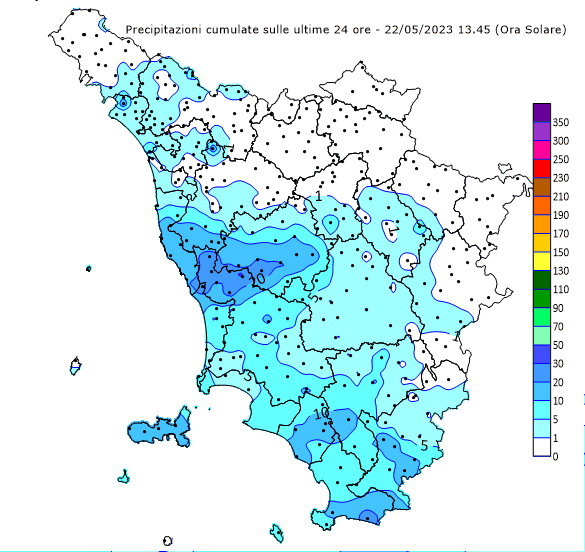 Monitoraggio precipitazioni Toscana - #allertameteoTOS - 22/05/2023 15:00 - CFR Toscana - cfr.toscana.it/index.php?IDS=…