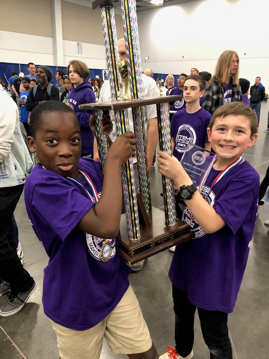 We are super proud of this dynamic duo! Against the odds they were able to take first place at the 2023 #STEMtrifecta in Robotics. #vbits #vbschools Lessons learned: 1. Millimeters/degrees matter 2. Work harder then you think you can 3. Newton's Third Law of Motion is real !