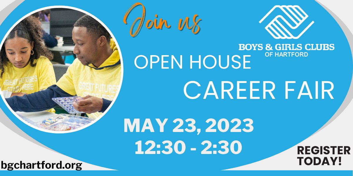 Join us for our first Open House Career Fair for full and part-time positions. Looking for a new opportunity or know someone who is, please register at bgchartford.org/careers/. May 23, 2023, 12:30 - 2:30pm at the South End Boys & Girls Club #careerfair #fulltime #parttimejob