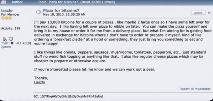 mikebai909's tweet photo. Laszlo曾用1万个 #BTC 买了两个披萨，如今这些 #BTC 价值2.67亿美元。如果这是我，我会一直后悔，但是对于他成为比特币历史的一部分，我表示赞赏。 https://t.co/i93ywcWM7z