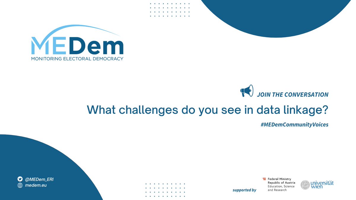 MEDem_ERI's tweet photo. ๐กData linkage is key to obtain a more comprehensive picture of European democracies. We need your input as for the challenges you see concerning #DataLinkage for #ComparativeResearch. Share your thoughts in the comments below! ๐ญ #MEDemCommunityVoices #Survey #Text #Context https://t.co/kHmKMbFBFM