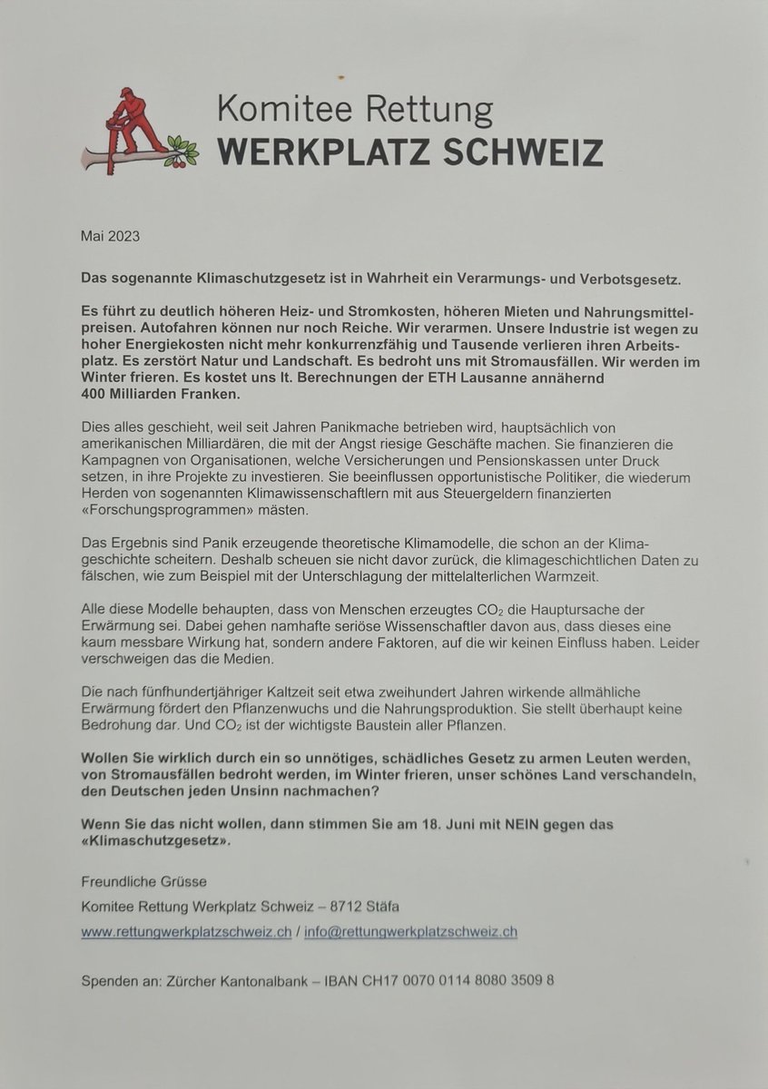 schnifel's tweet photo. So viel dummes Zeug habe ich schon lange nicht mehr gelesen. Danke für die Kopfschmerzen @SVPch 
Wir verarmen jz alle, haben nur noch Stromausfälle und werden zu Deutschland.

#svp #Klimaschutz https://t.co/vn7WN2OF7v