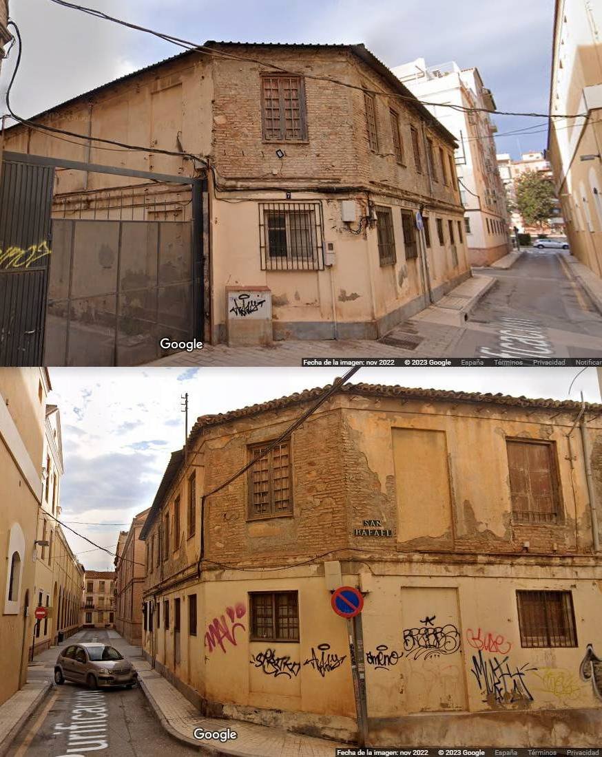 Fábrica de caramelos LA VIENESA en Calle Purificación (barrio de La Goleta / San Rafael) · "Málaga 1925" Ed. Zaragüeta y Enfedaque · Biblioteca Virtual de Málaga (Diputación) · Google Maps 2022