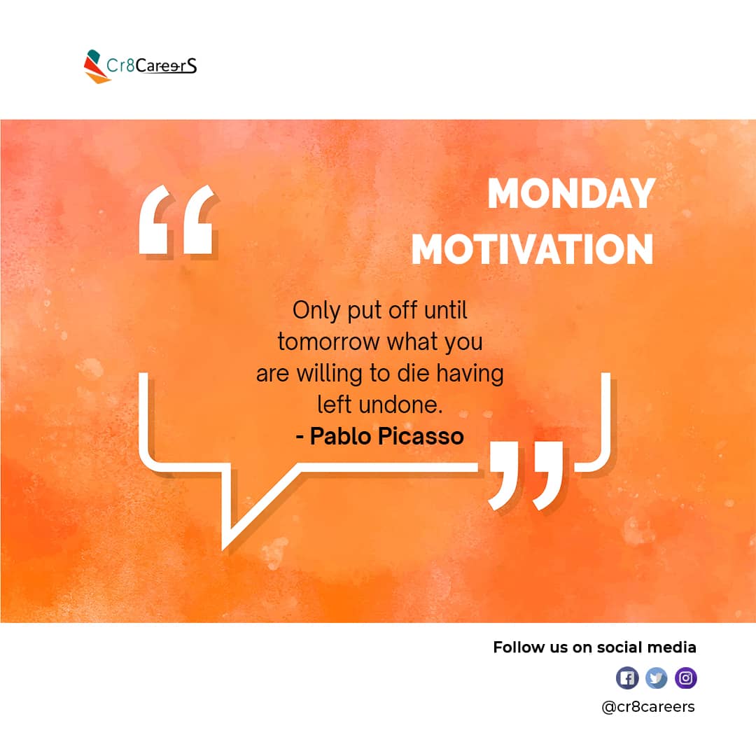 Take action and not procrastinate. 

#stopprocrastinating #motivationmonday #takeactionnow #overcomingprocrastination #nomoreexcuses #getthingsdone #motivatedmindset #cr8careers