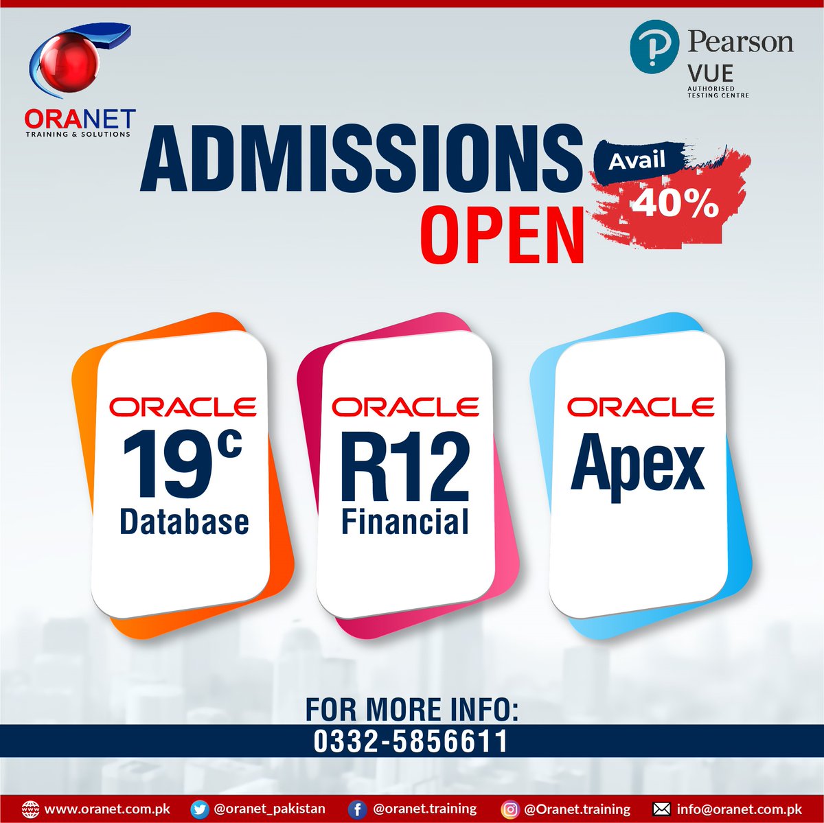 oranet_pakistan's tweet image. 𝐀𝐝𝐦𝐢𝐬𝐬𝐢𝐨𝐧 𝐎𝐩𝐞𝐧 𝟒𝟎% 𝐎𝐅𝐅

𝐅𝐨𝐫 𝐂𝐨𝐮𝐫𝐬𝐞 𝐎𝐮𝐭𝐥𝐢𝐧𝐞 &amp;amp; 𝐒𝐜𝐡𝐞𝐝𝐮𝐥𝐞: 📲+92 332 585 6611

#Oracle19cDBA #Apex #R12Financial #LiveVirtualClasses #ExpertConsultants #CareerGrowth