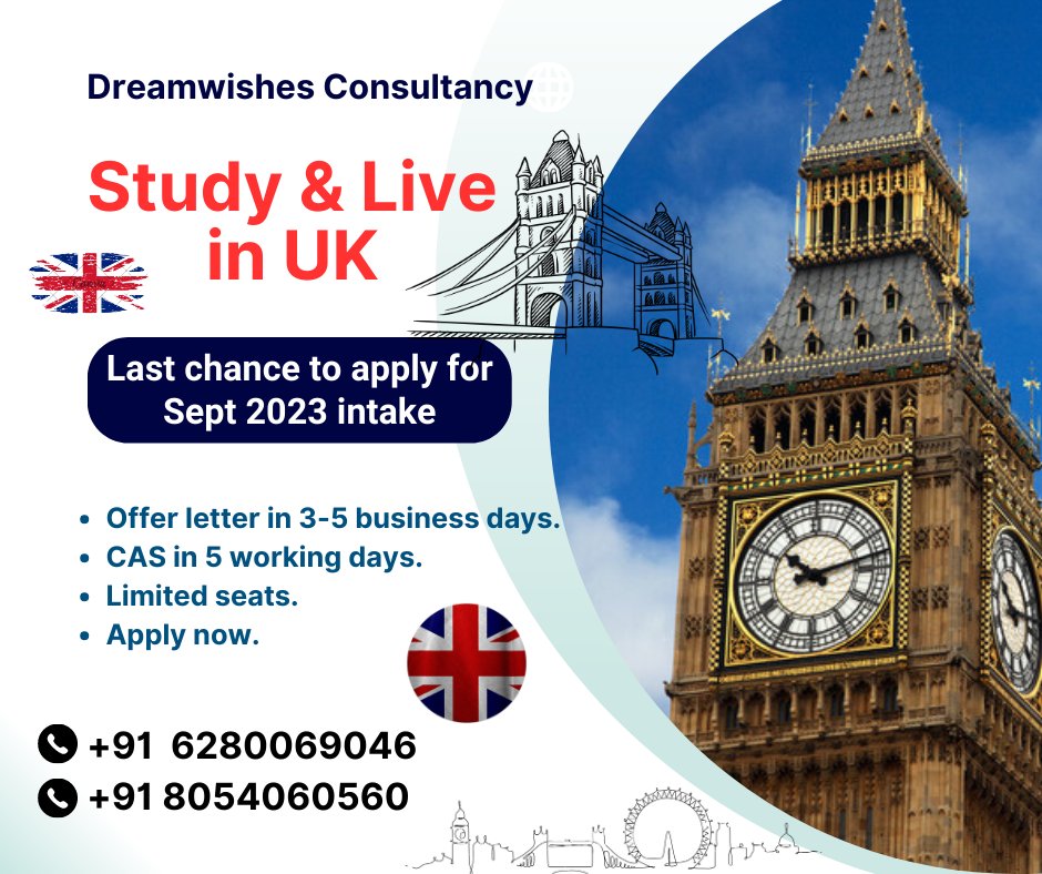 LAST CHANCE TO APPLY FOR SEPT 2023 INTAKE.
🇬🇧 Study and Live your dreams in UK 🇬🇧
@Dreamwishes9 Whatsapp+916280069046
#uk #uklife #ukstudy #studyinuk #studyabroad #student #england🇬🇧 #uknews #studymotivation #IELTS #PTE #ieltsexam #pteexam #education #educational