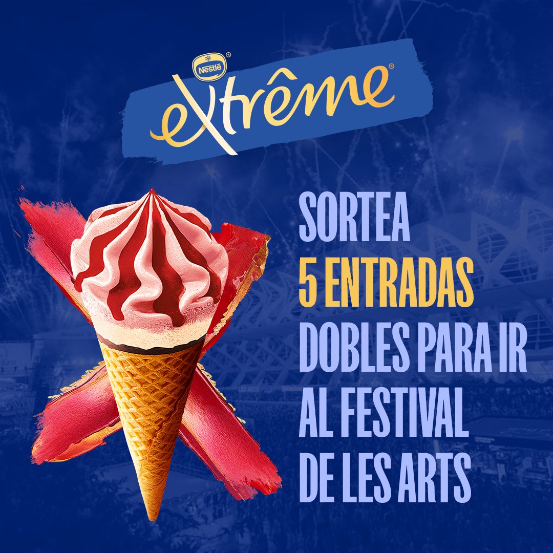 HeladosNestle's tweet photo. ¡SORTEO! ¿Estás listo para vivir una experiencia EXTRÊME en el Festival de Les Arts en Valencia? ✨🍦
1- Síguenos por aquí.
2-Comenta qué look EXTREMO llevarías y
3- Menciona al menos a un amigo en tu comentario 
¡Suerte! Tienes hasta el 28
BBLL: https://t.co/KTaAgBjuSQ https://t.co/9QC4auOV0Z