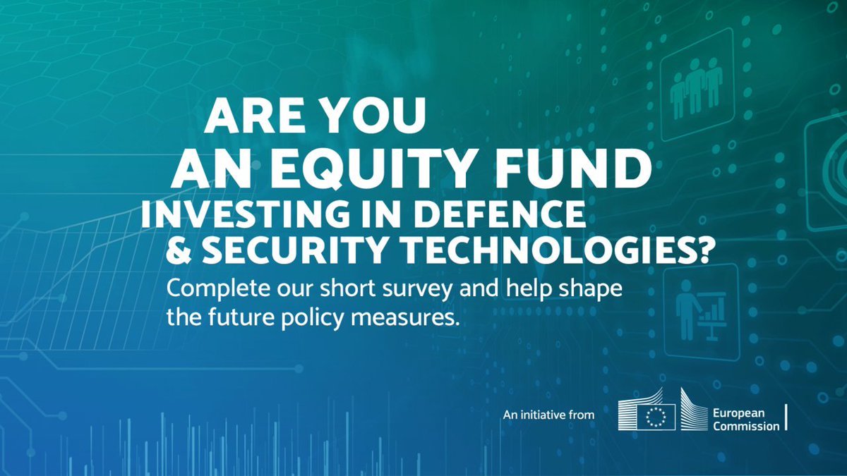 Access to finance is essential for the development of SMEs and midcaps in the defence sector🛡️🇪🇺 ➡️Private equity and venture capital funds can participate 🎯 in our Survey on the Access to Equity Financing for European Defence SMEs and Midcaps More at defence-industry-space.ec.europa.eu/survey-access-…