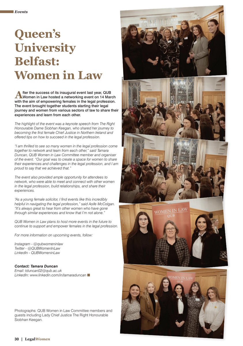 tgn25_'s tweet photo. Thank you to the team at @LegalWomenUK for including our @QUBWomenInLaw Networking event in their May issue! 

https://t.co/JlYZP1djDo

#womeninlaw @qubschooloflaw @QUBelfast https://t.co/8ueiCLzEQP
