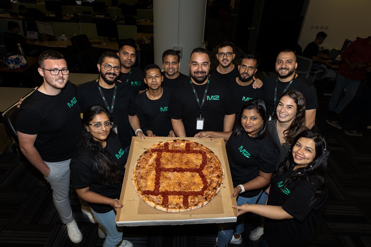M2Exchange's tweet photo. Celebrating #BitcoinPizzaDay at #M2 today🍕

Can you believe it's been 13 years since Laszlo Hanyecz bought 2 pizzas for 10,000 $BTC, marking the first physical purchase with Bitcoin?
#BitcoinHistory https://t.co/tDX9CIhDaW
