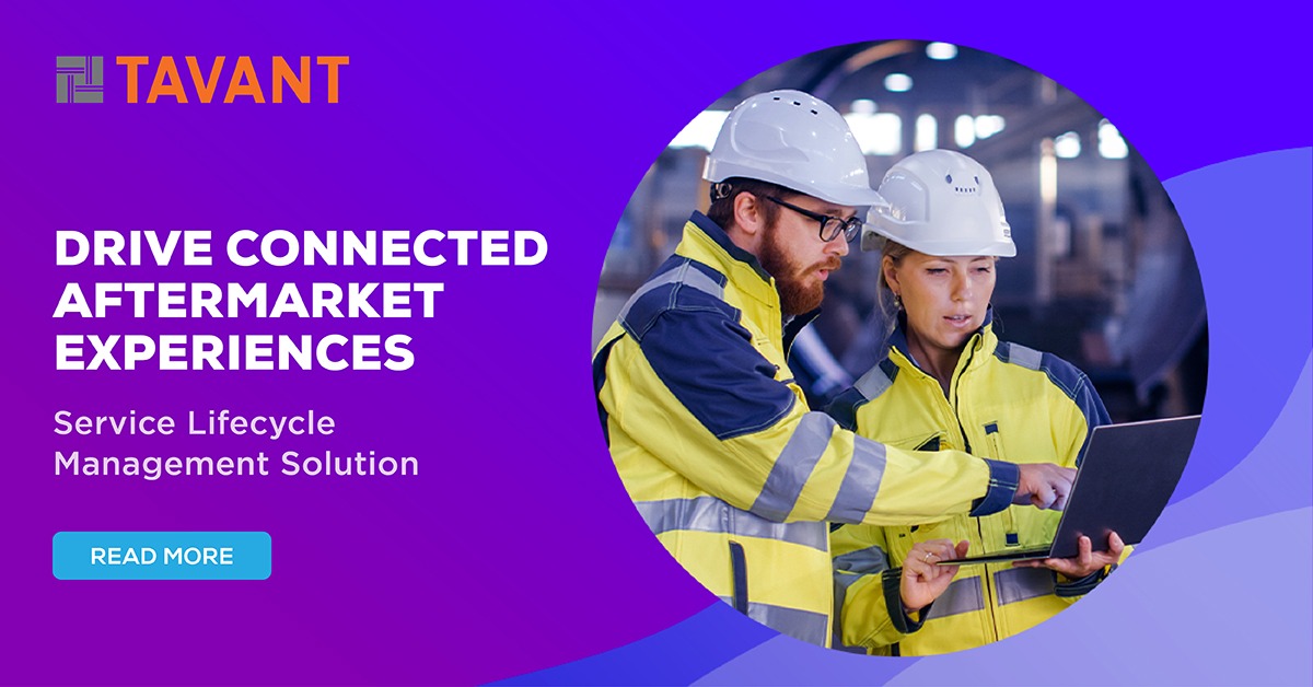 Tavant's tweet image. With our comprehensive suite of solutions, you can streamline processes, boost efficiency, and deliver unparalleled customer experiences. It’s time to incorporate #ServiceLifecycleManagement in your digital transformation journey! #Manufacturing bit.ly/3MMdIFr
