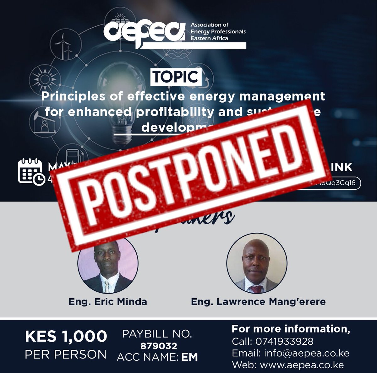 aep_ea's tweet photo. The following webinars have been postponed. The new dates will be communicated.

1. Principles of effective energy management for enhanced profitability and sustainable development.
2. Optimization of Compressed Air systems. https://t.co/8RnTgSEEmd