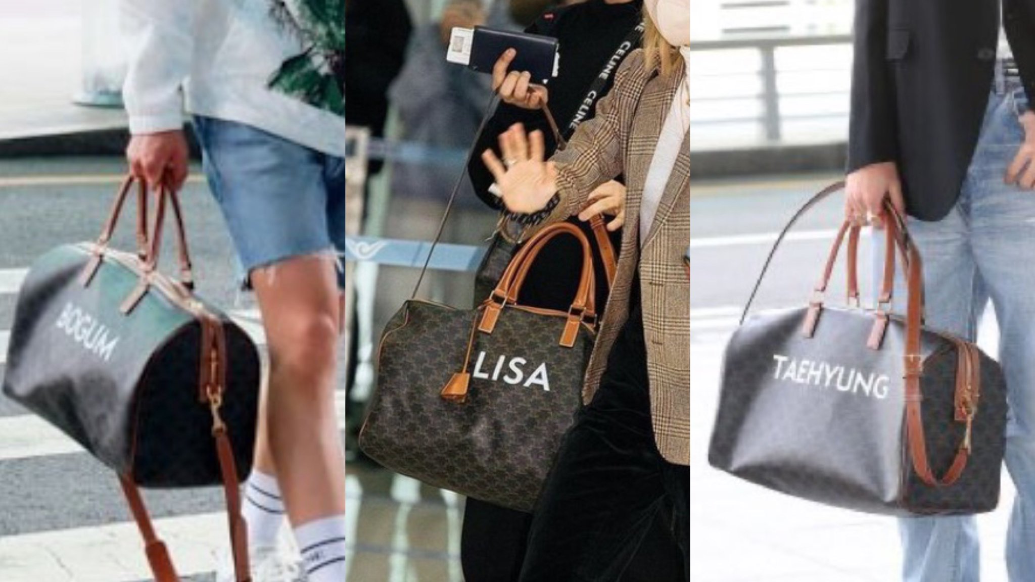 ☾𝐋𝐕 on X: Lisa and Taehyung costume made Celine bags printed with their  names on it  / X