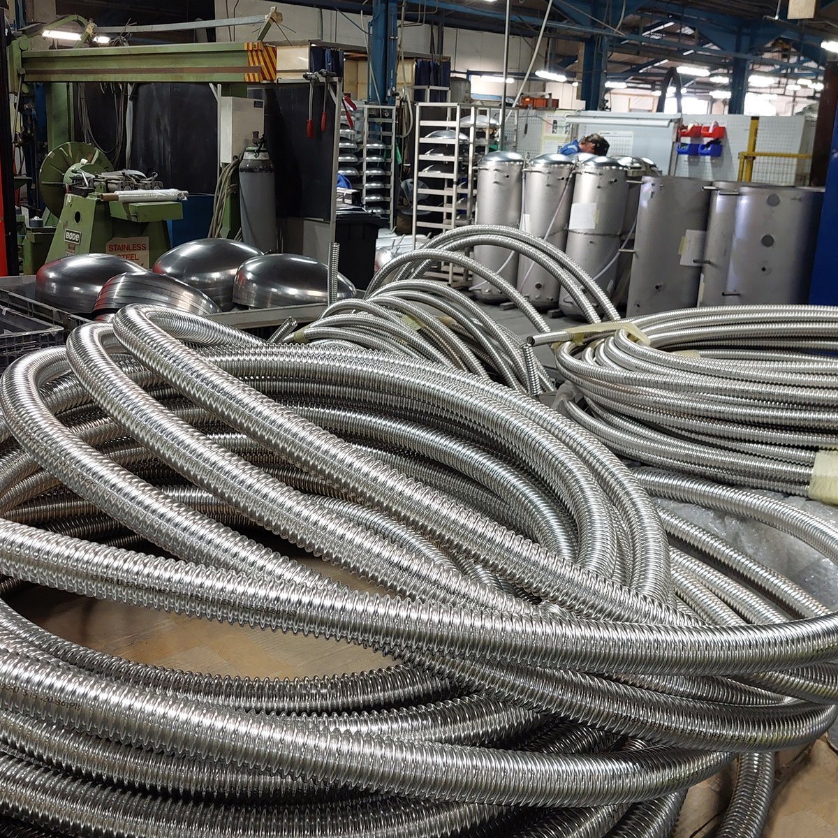 Unvented water heater components at the factory, all ready for combining into functional water heaters and dispatching. 

#manufacturemonday #manufacturingmonday #manufacturing #manufacture #waterheater #waterheaters #factory #waterheating #industrial #hvac #stainlesssteel #ukmfg