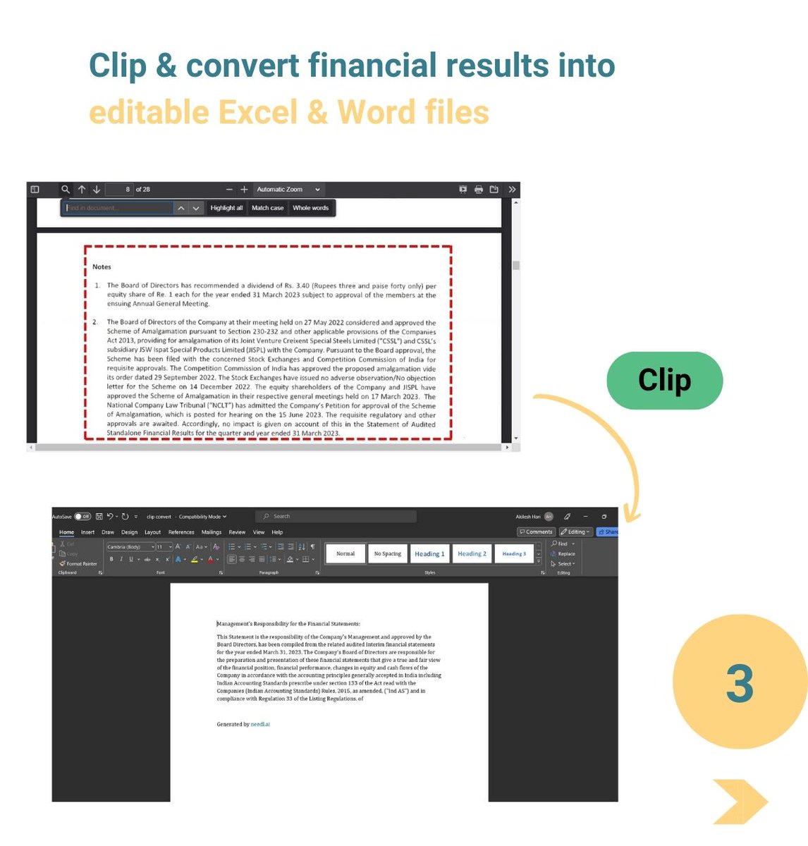NeedlAi's tweet photo. click and convert the #JSWsteel report into editable Excel and Word files for #analysis purposes
#clickandconvert #excel #word #Finance https://t.co/cGYopc9J8k