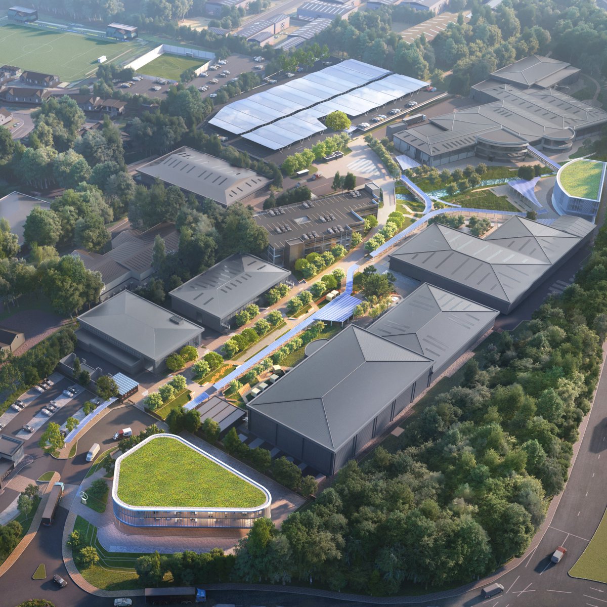 MercedesAMGF1's tweet photo. Building the Team of the future. 💪

We are proud to unveil the next stage of the £70 million redevelopment of our Brackley home to create a state-of-the-art, sustainable F1 campus of the future. 😍