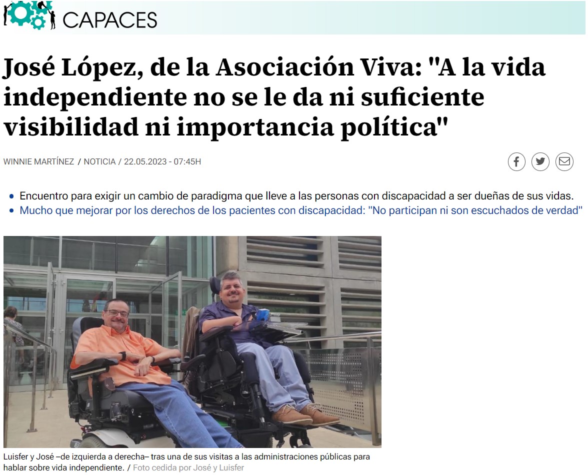 Proyecto_Viva's tweet photo. El periódico @20m  se hace eco en su sección Capaces del Conversatorio organizado por nuestra asociación, con motivo del Día Europeo de la Vida Independiente.
https://t.co/twGA6hm2Qu
#vidaindependiente #diversidadfuncional @f_v_i_d @OVI_Canarias @vi_andalucia @CastelloOvi https://t.co/LtAemlyCwE