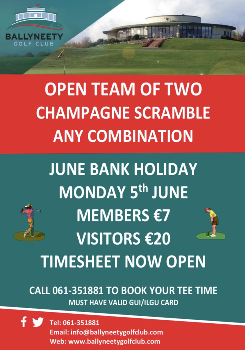 BallyneetyGC's tweet photo. June Bank Holiday Monday!๐๐พ๐๐ผโโ๏ธ
#BallyneetyGolfClub #Ballyneety #LimerickGolf #IrishGolf #Golf #GolfIreland https://t.co/GOrIR4I0Pu