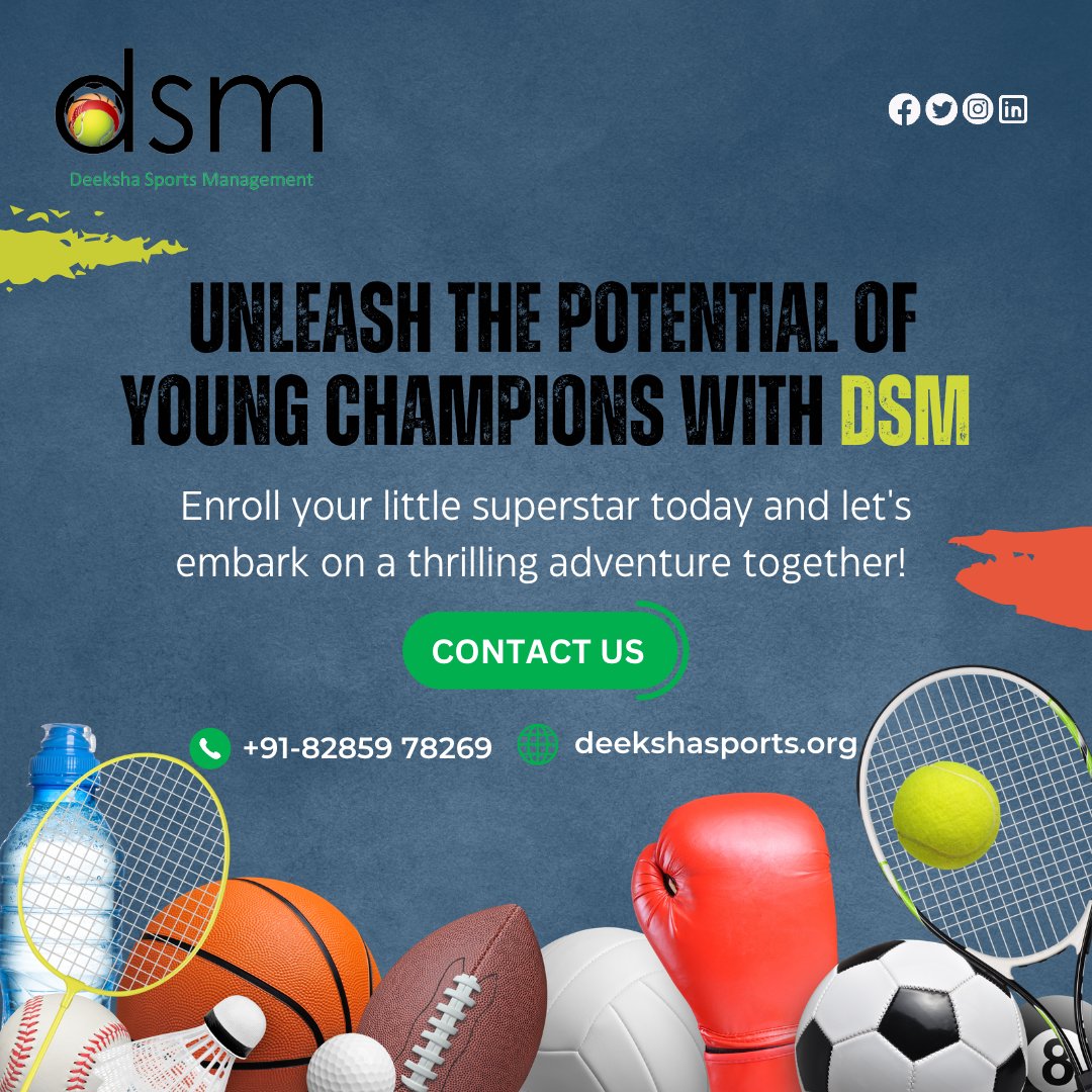 Unleash the potential of young champions with Deeksha Sports Management! 🏆

Enroll your little superstar today and let's embark on a thrilling adventure together! 

#NextGenTraining #SportsForKids #YoungAthletes #UnlockingPotential #sportsforkids #sportstraining #youthsports