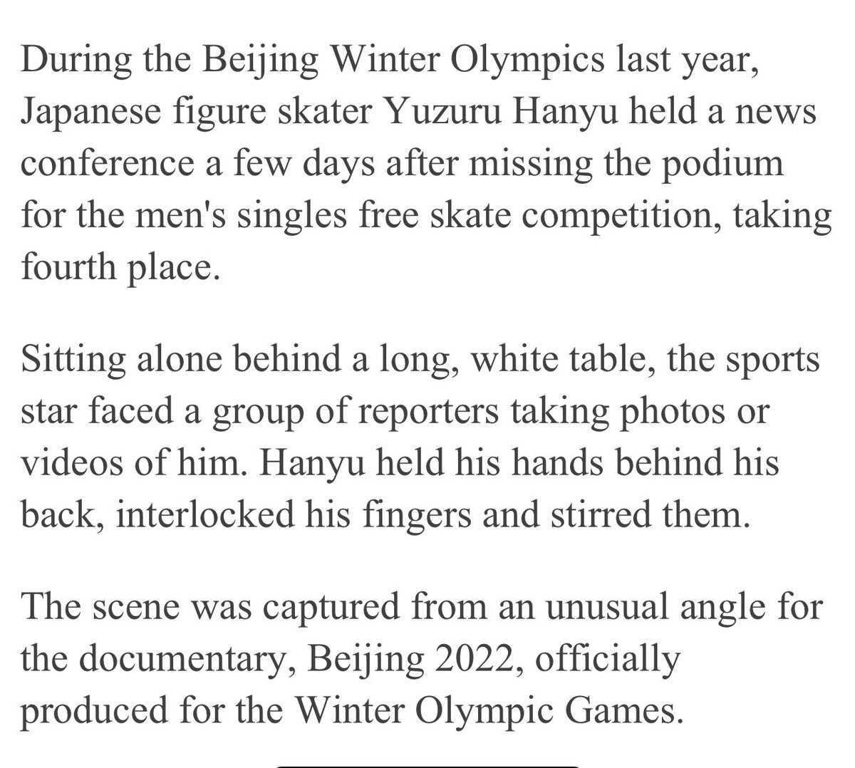 #HANYUYUZURU held a news conference…Sitting alone behind a long, white table, the sports 🌟 faced a group of reporters taking photos or videos of him. #羽生結弦 held his hands behind his back, interlocked his fingers & stirred them.🥹
@YUZURUofficial_🫡🫶🏻
global.chinadaily.com.cn/a/202305/22/WS…