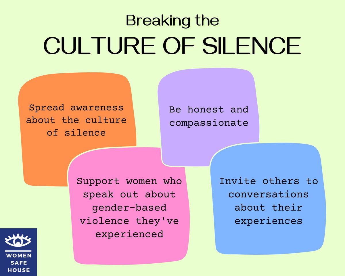 There is a powerful stigma around speaking out against and reporting cases of GBV. By taking these measures, we can help end the culture of silence.

#womensafehouse #endgenderbasedviolence #cultureofsilence #women