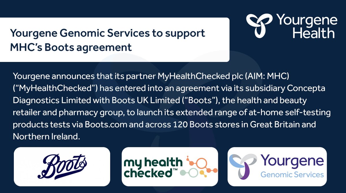 Press release: Yourgene Genomic Services to support MHC’s Boots agreement Click to read the full press release: ow.ly/cNWo50Ot9UP