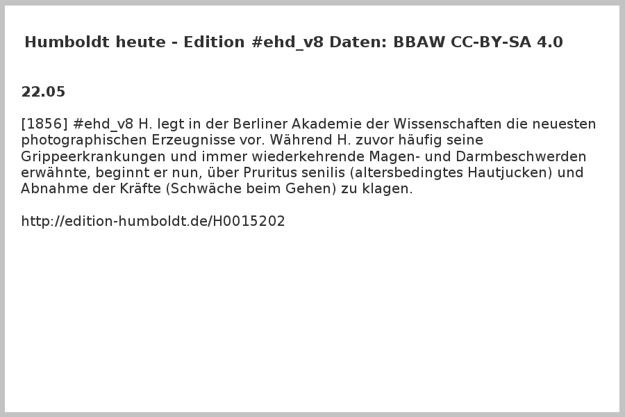 AvHChrono's tweet photo. [1856] #ehd_v8 H. legt in der Berliner Akademie der Wissenschaften die neuesten photographischen Erzeugnisse vor. Während H. zuvor häufig seine Grippeerkrankungen und immer wiederkehrende Magen- und Darmbeschwerden erwähnte, beginnt er nun, über Pruritus  https://t.co/LtpgMWllsH https://t.co/Z0nQbCAk5R