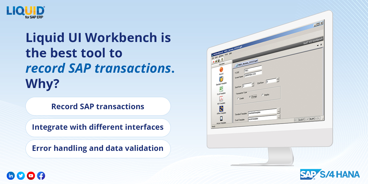 GuiXT's tweet photo. Liquid UI Workbench is the best tool for developers to capture the required SAP fields and record the transactions. Also, creates scripts instantly for Excel, PDF, SAPGUI, mobile, or even offline devices. Visit https://t.co/54WMdD1y7S
#saperp #SAPHANA #SAPEWM #SAPGUI #LiquidUI https://t.co/dALOVIEbtP