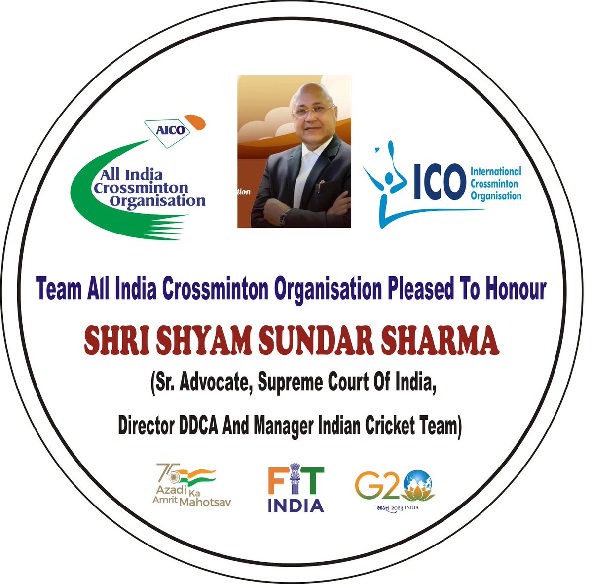 TeamAICO's tweet photo. Team AICO Founder &amp; Chairman Mr. Bilal Ahmad @BilalTennisPro and Co-founder &amp; Secretary General Mr. Arvind Anand @advarvindanand pleased to honour Shri Shyam Sundar Sharma @ShyamSharmaAd During this meeting his Team members  also there. #ddca #BCCI #DOA #sports #crossminton https://t.co/GIBfJVIvAL
