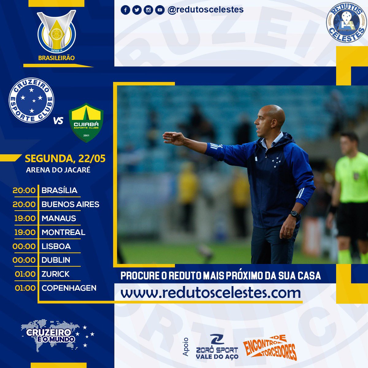 FloripaCeleste's tweet photo. Na 7° rodada do Brasileirão, o Cruzeiro enfrenta o Cuiabá na Arena do Jacaré em Sete Lagoas/MG.

Estaremos apoiando o @Cruzeiro em diversas cidades pelo mundo, procure o Reduto mais próximo de você.

#Cruzeiro #RedutosCelestes #Brasileirão2023 https://t.co/f0javf5g6Q