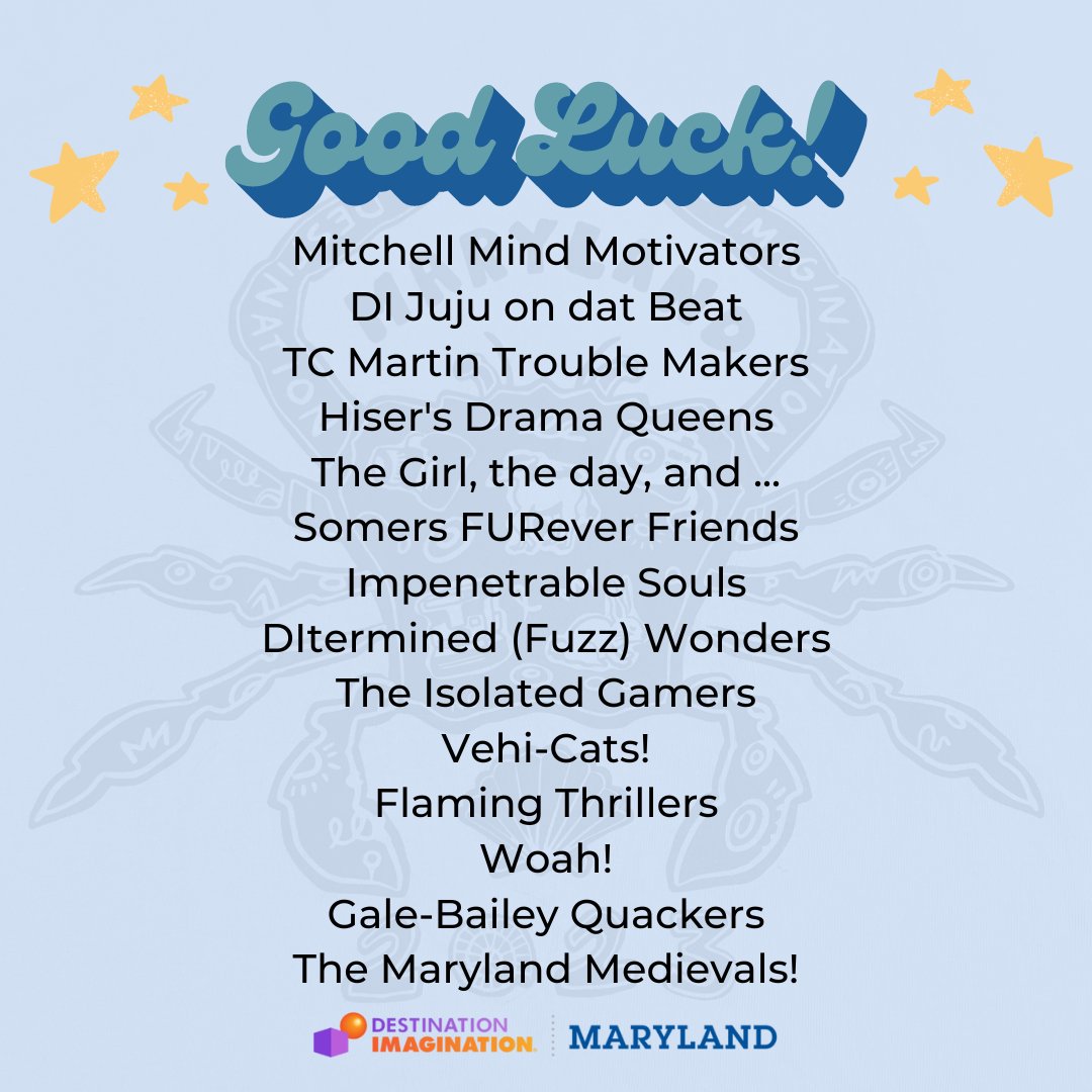 ⭐Good luck to all the teams competing on the second day of Global Finals 2023! Blow them away!! ⭐

#marylanddi #destinationimagination #globals23 #globalfinals23 #kansascity