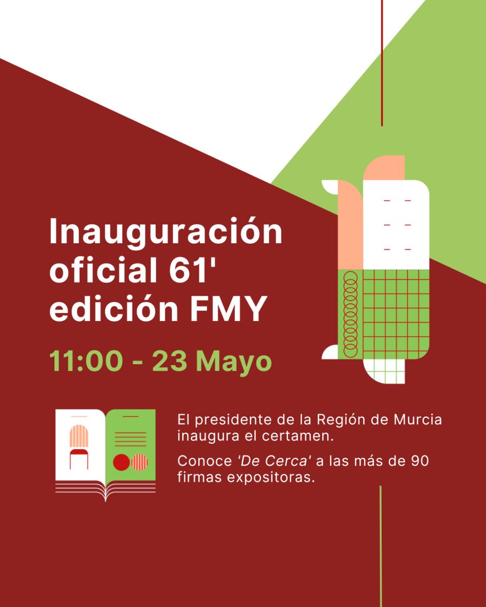 ⌛ Mañana a las 11:00 horas, se inaugura oficialmente la 61’ edición de la Feria del Mueble Yecla, a cargo del presidente de la Región de Murcia, Fernando López Miras, la alcaldesa de Yecla y presidenta del Comité Ejecutivo de la FMY, Remedios Lajara, entre otras autoridades.